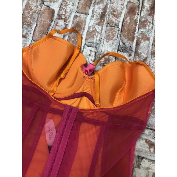 2006 Victoria’s Secret Sexy Little Things HOT PINK Sheer Ribbon Garter Cami 36C - Picture 7 of 9